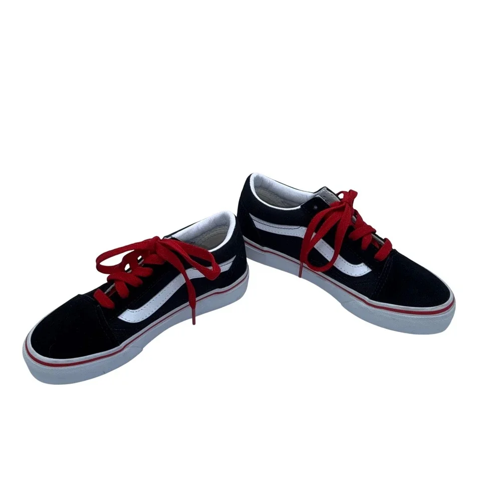 Vans Old Skool Kids Black White Red Lace Skate Shoes Sneakers 721454 Size 2